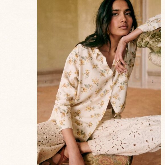 Sezane Max Shirt Button Down in Small Flowers Linen Sz 38/M - Picture 1 of 8